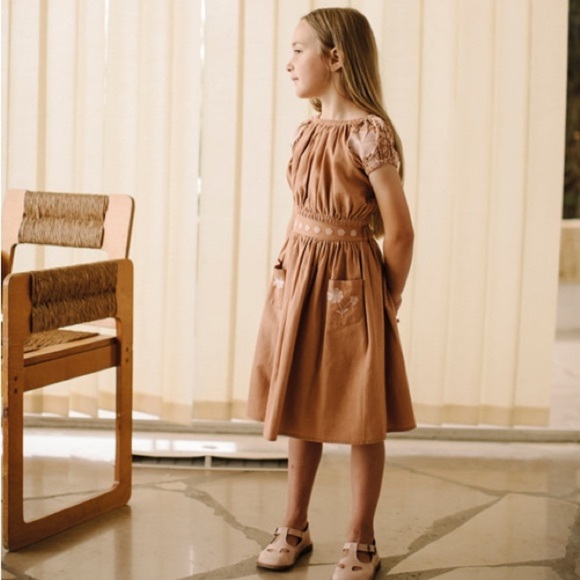 Apolina Girls Cotton Velma Cottagecore Embroidered Top and Skirt Set in Praline - Picture 3 of 13